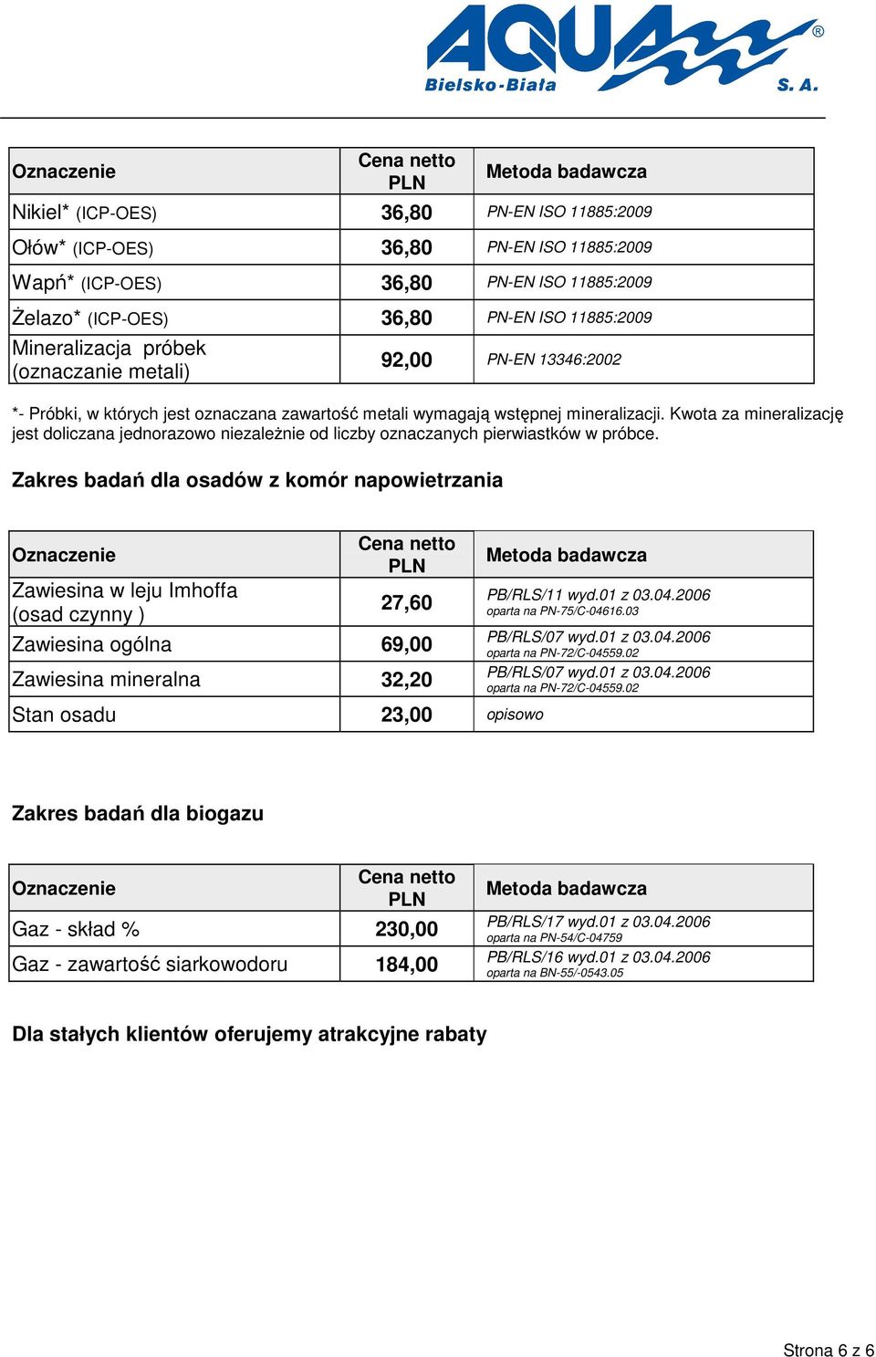 Kwota za mineralizację jest doliczana jednorazowo niezależnie od liczby oznaczanych pierwiastków w próbce.