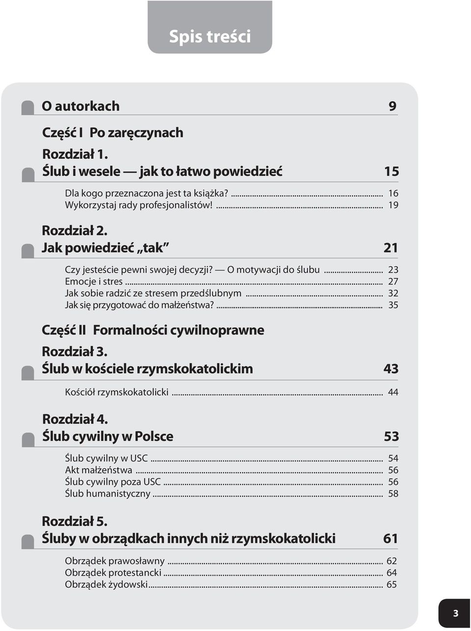 ... 35 Część II Formalności cywilnoprawne Rozdział 3. Ślub w kościele rzymskokatolickim 43 Kościół rzymskokatolicki... 44 Rozdział 4. Ślub cywilny w Polsce 53 Ślub cywilny w USC... 54 Akt małżeństwa.