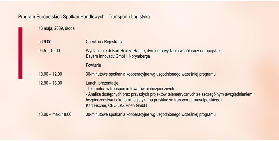 00 30-minutowe spotkania kooperacyjne wg uzgodnionego wcześniej programu 12.00 13.