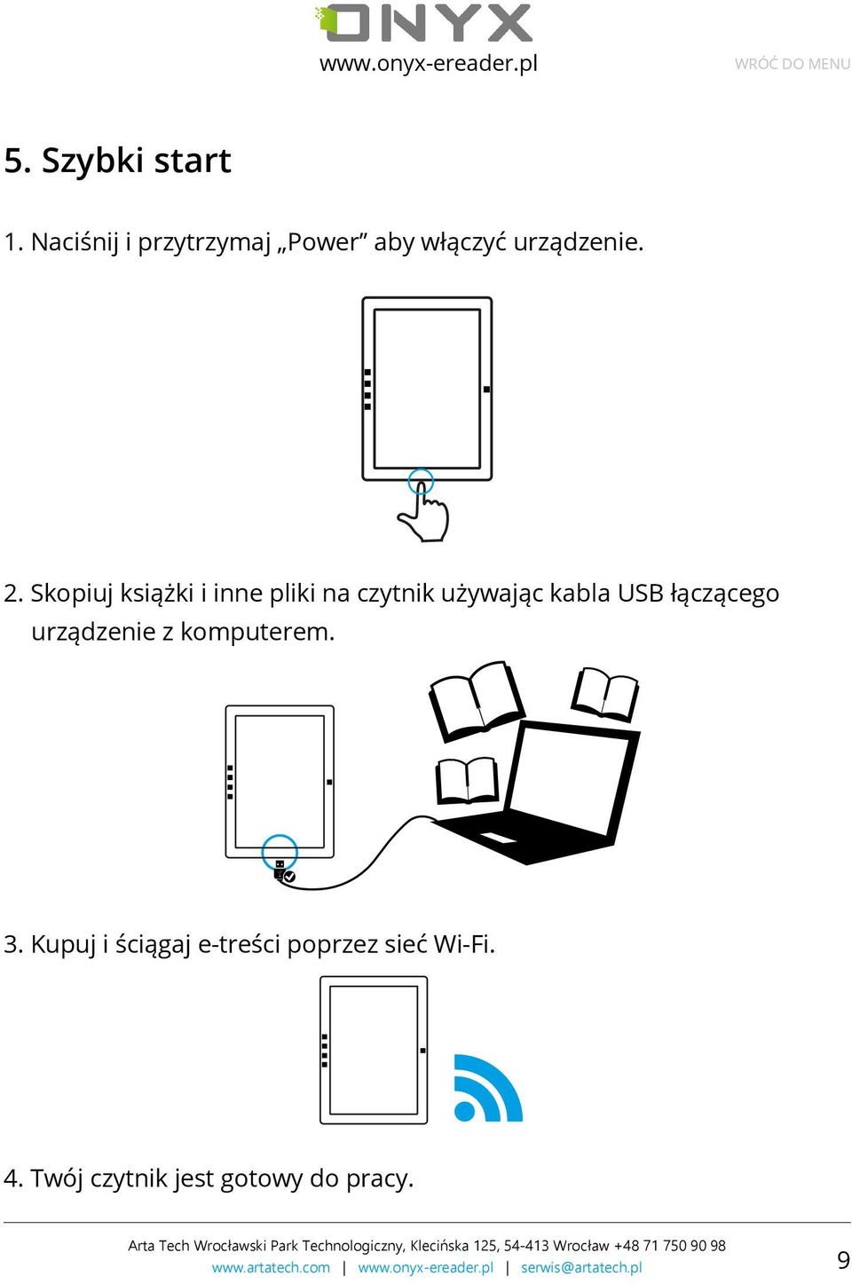 Skopiuj książki i inne pliki na czytnik używając kabla USB