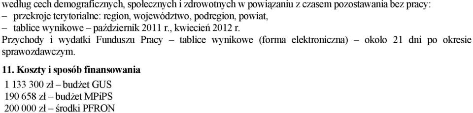 Przychody i wydatki Funduszu Pracy tablice wynikowe (forma elektroniczna) około 21 dni po okresie