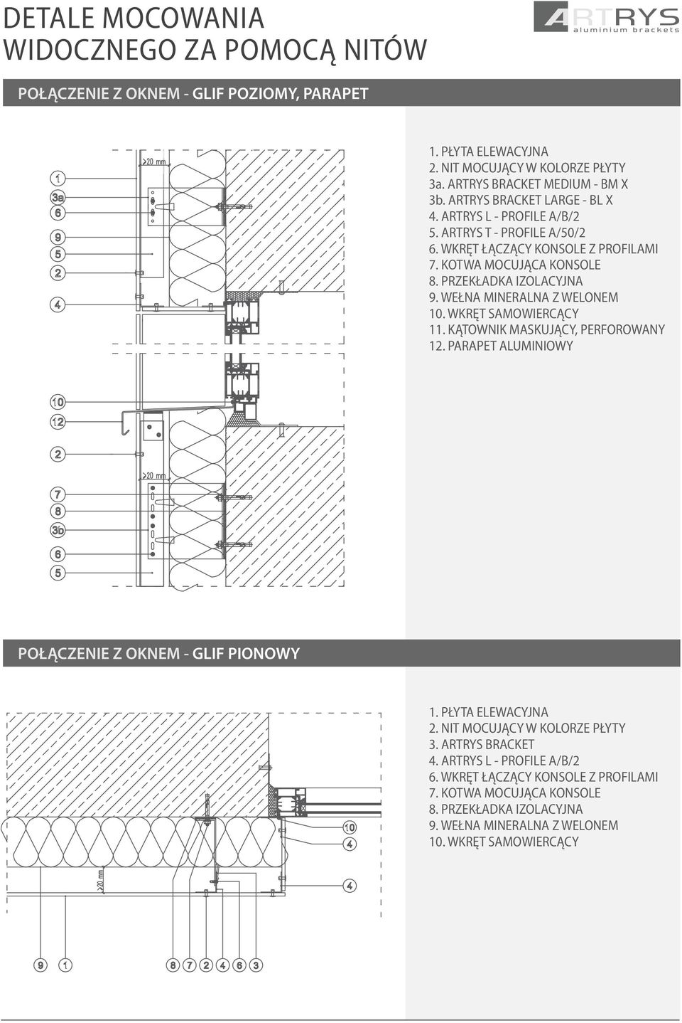 ARTRYS L - PROFILE A/B/2 5. ARTRYS T - PROFILE A/50/2 10. WKRĘT SAMOWIERCĄCY 11.