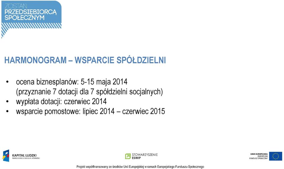 dotacji dla 7 spółdzielni socjalnych) wypłata