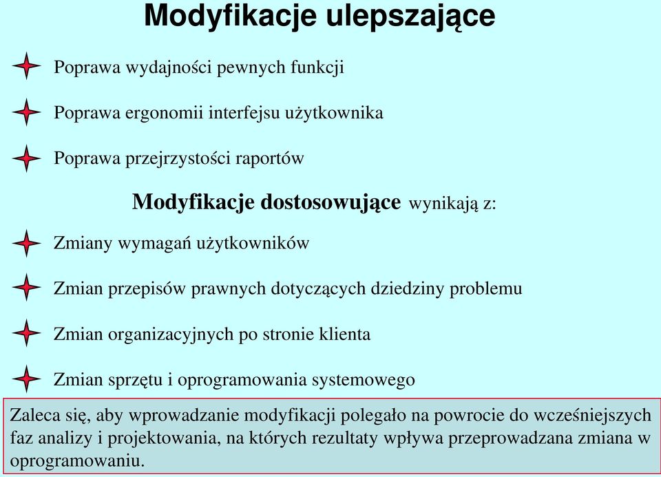 organizacyjnych po stronie klienta Zmian sprzętu i oprogramowania systemowego Zaleca się, aby wprowadzanie modyfikacji polegało na