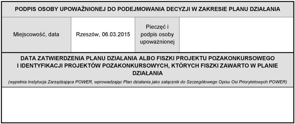 POZAKONKURSOWEGO I IDENTYFIKACJI PROJEKTÓW POZAKONKURSOWYCH, KTÓRYCH FISZKI ZAWARTO W PLANIE DZIAŁANIA