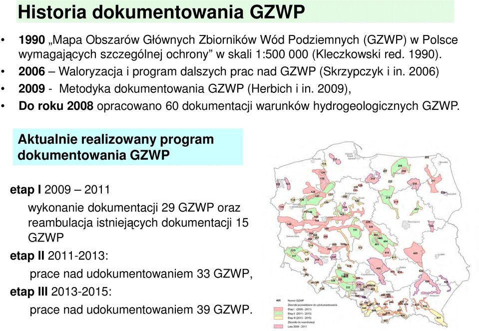 2009), Do roku 2008 opracowano 60 dokumentacji warunków hydrogeologicznych GZWP.