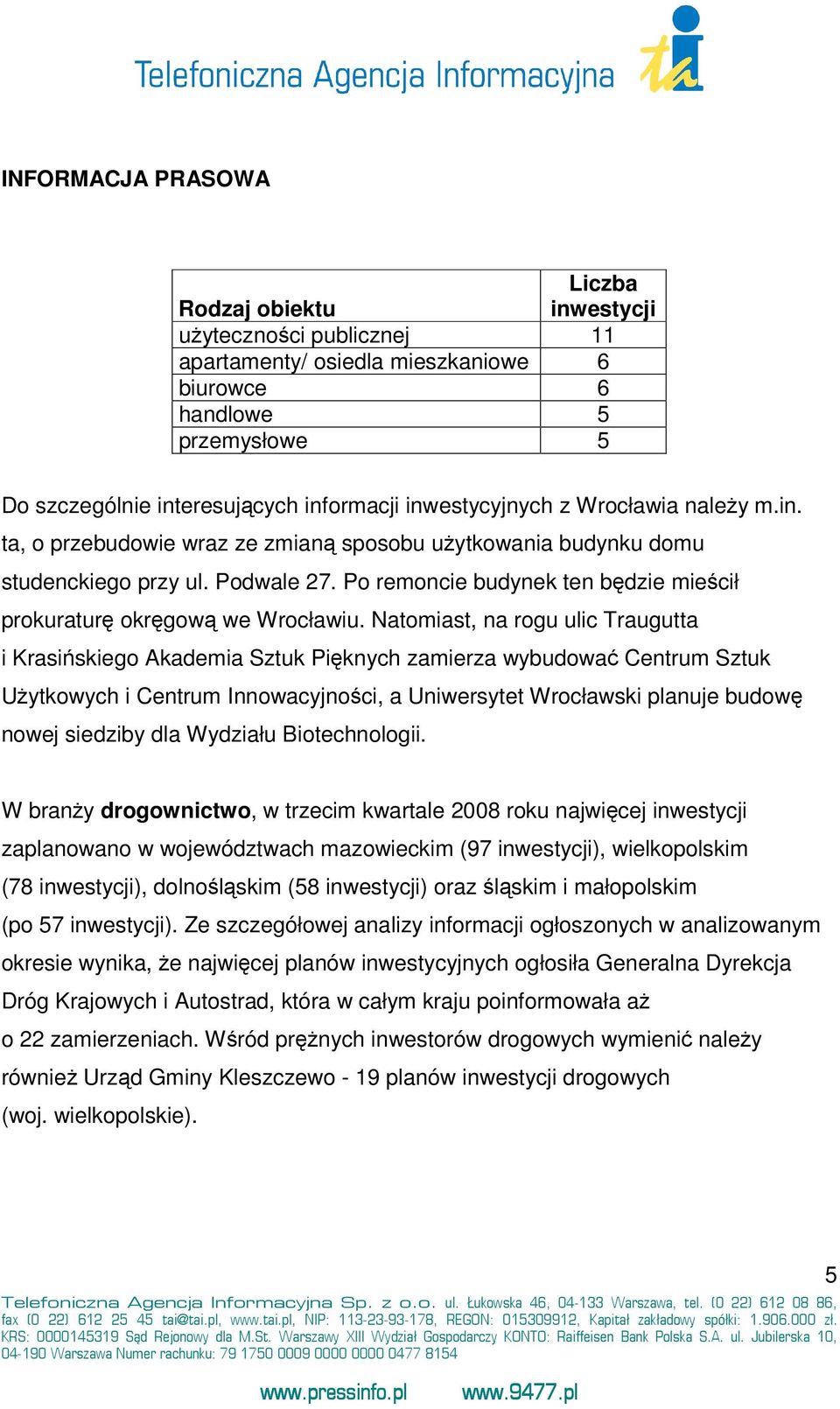 Natomiast, na rogu ulic Traugutta i Krasińskiego Akademia Sztuk Pięknych zamierza wybudować Centrum Sztuk Użytkowych i Centrum Innowacyjności, a Uniwersytet Wrocławski planuje budowę nowej siedziby