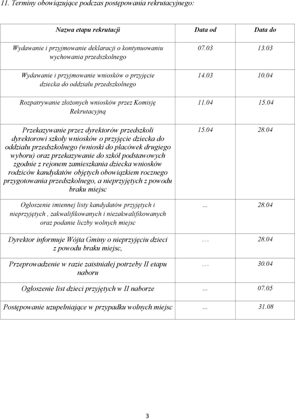 o przyjęcie dziecka do oddziału przedszkolnego (wnioski do placówek drugiego wyboru) oraz przekazywanie do szkół podstawowych zgodnie z rejonem zamieszkania dziecka wniosków rodziców kandydatów