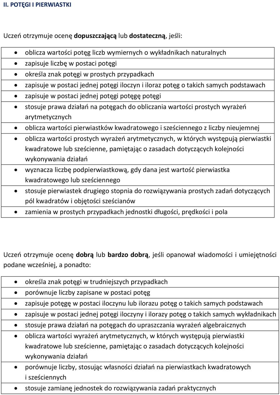 obliczania wartości prostych wyrażeń arytmetycznych oblicza wartości pierwiastków kwadratowego i sześciennego z liczby nieujemnej oblicza wartości prostych wyrażeń arytmetycznych, w których występują