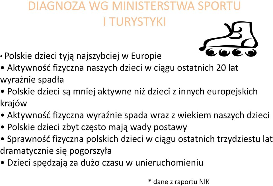 fizyczna wyraźnie spada wraz z wiekiem naszych dzieci Polskie dzieci zbyt często mają wady postawy Sprawność fizyczna polskich