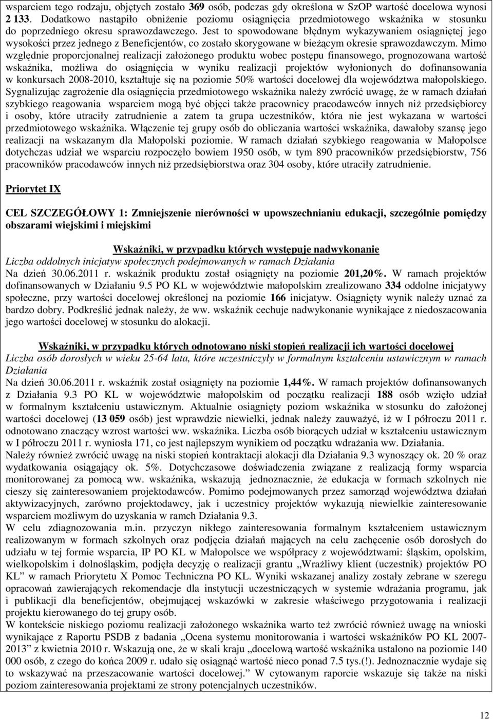 Jest to spowodowane błędnym wykazywaniem osiągniętej jego wysokości przez jednego z Beneficjentów, co zostało skorygowane w bieŝącym okresie sprawozdawczym.