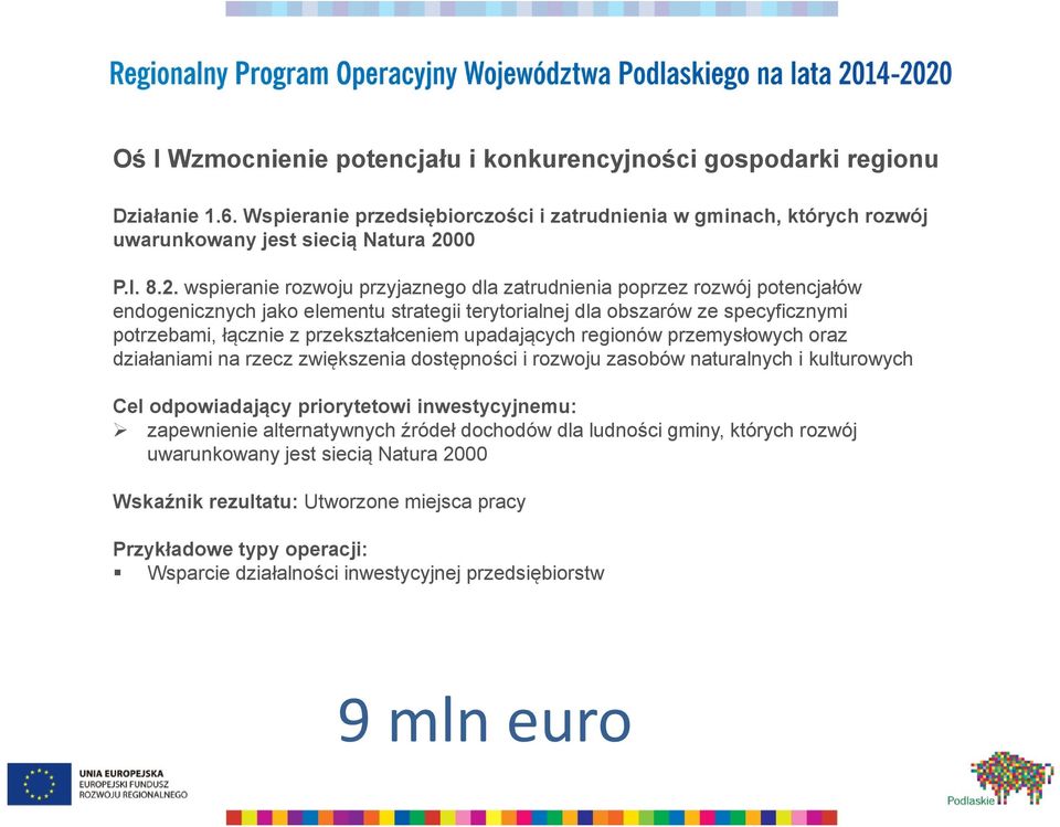 przekształceniem upadających regionów przemysłowych oraz działaniami na rzecz zwiększenia dostępności i rozwoju zasobów naturalnych i kulturowych Cel odpowiadający priorytetowi inwestycyjnemu: