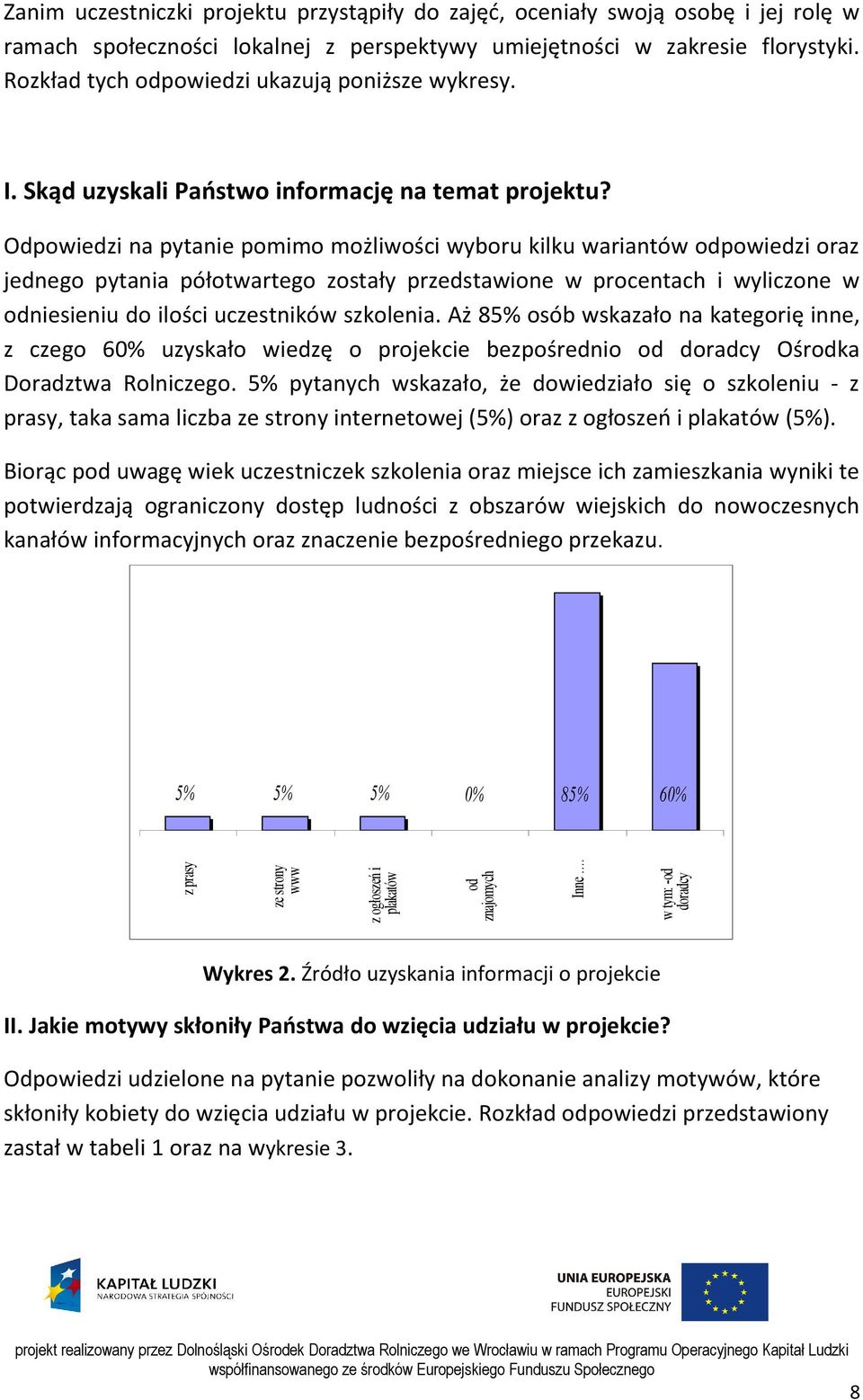 Odpowiedzi na pytanie pomimo możliwości wyboru kilku wariantów odpowiedzi oraz jednego pytania półotwartego zostały przedstawione w procentach i wyliczone w odniesieniu do ilości uczestników
