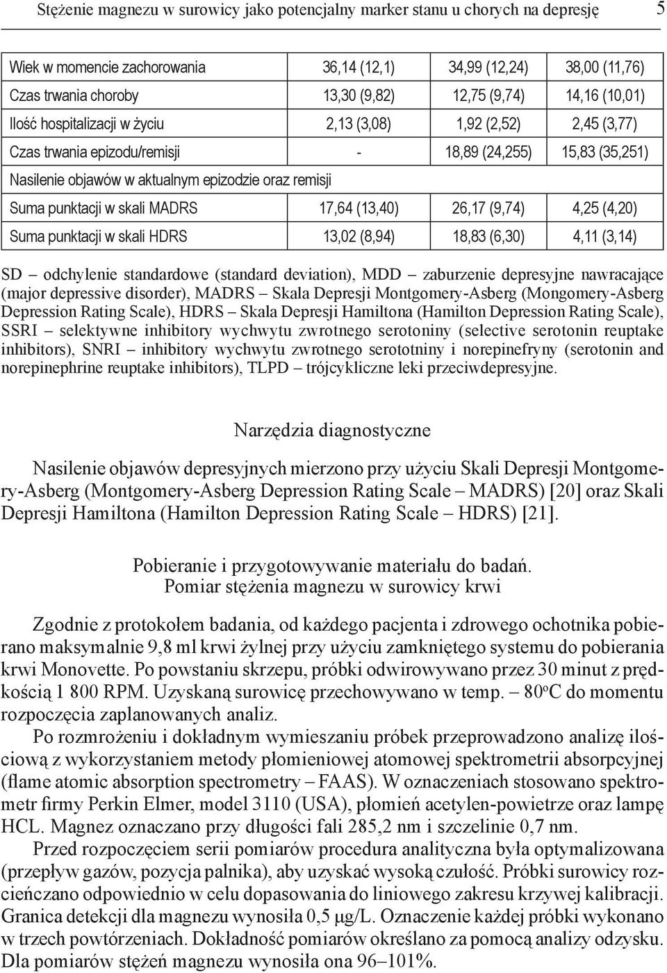 punktacji w skali MADRS 17,64 (13,40) 26,17 (9,74) 4,25 (4,20) Suma punktacji w skali HDRS 13,02 (8,94) 18,83 (6,30) 4,11 (3,14) SD odchylenie standardowe (standard deviation), MDD zaburzenie