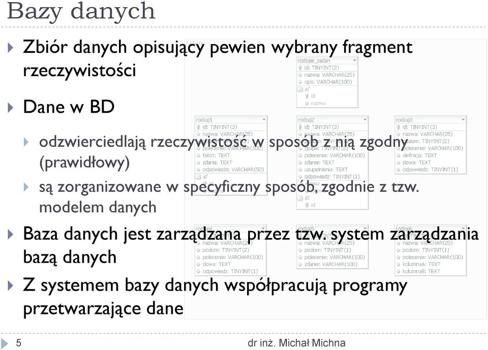 specyficzny sposób, zgodnie z tzw. modelem danych Baza danych jest zarządzana przez tzw.