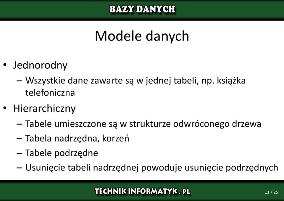 strukturze odwróconego drzewa Tabela nadrzędna, korzeń Tabele