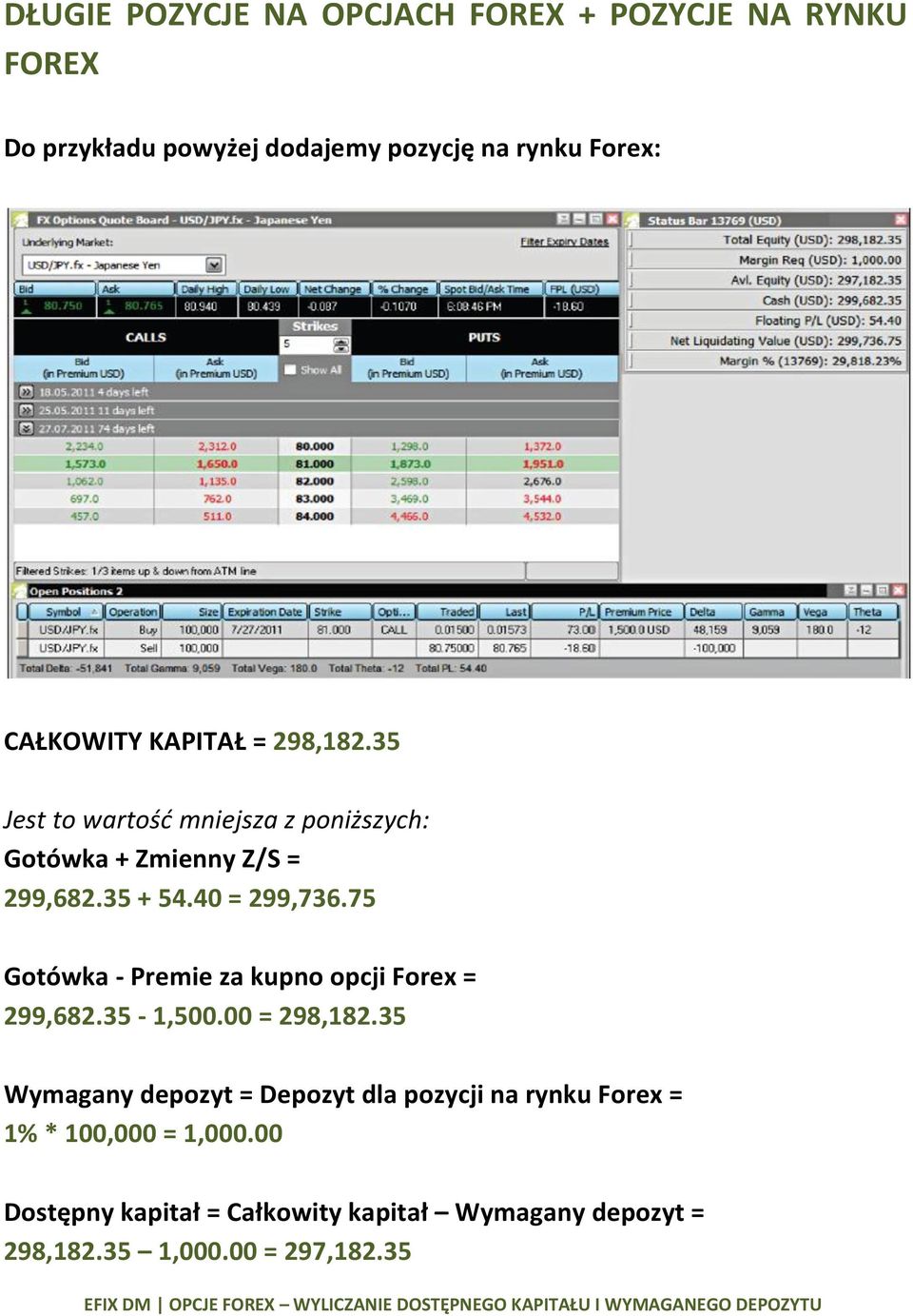 40 = 299,736.75 Gotówka - Premie za kupno opcji Forex = 299,682.35-1,500.00 = 298,182.