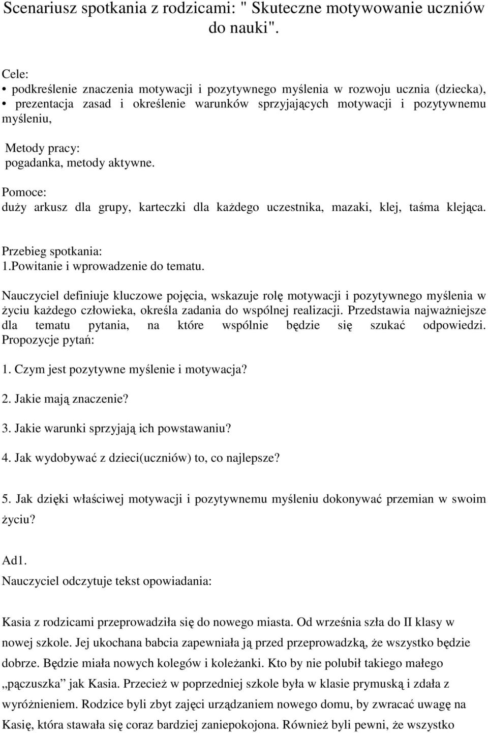 Scenariusz Spotkania Z Rodzicami Skuteczne Motywowanie Uczniów Do