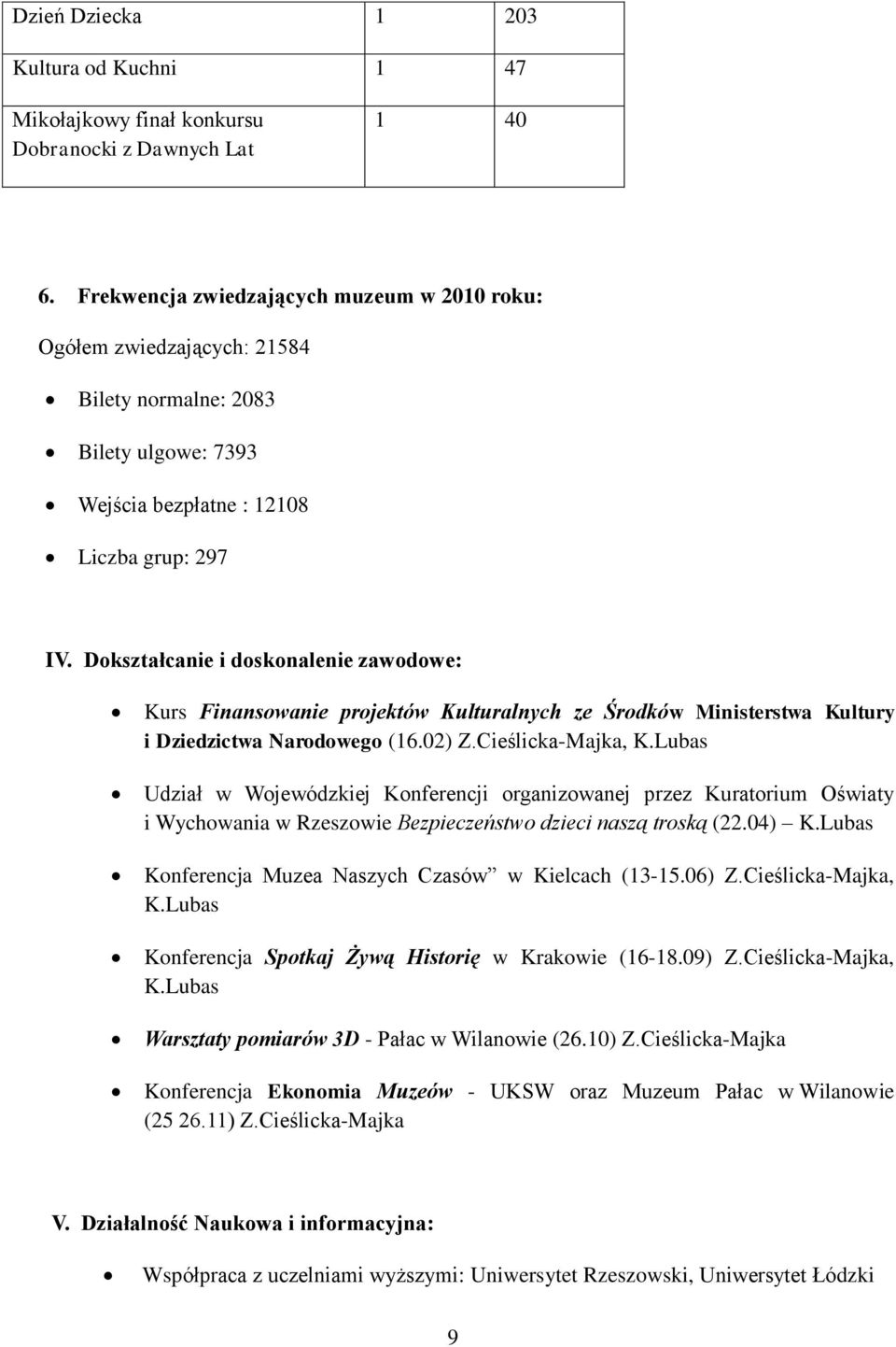 Dokształcanie i doskonalenie zawodowe: Kurs Finansowanie projektów Kulturalnych ze Środków Ministerstwa Kultury i Dziedzictwa Narodowego (16.02) Z.Cieślicka-Majka, K.