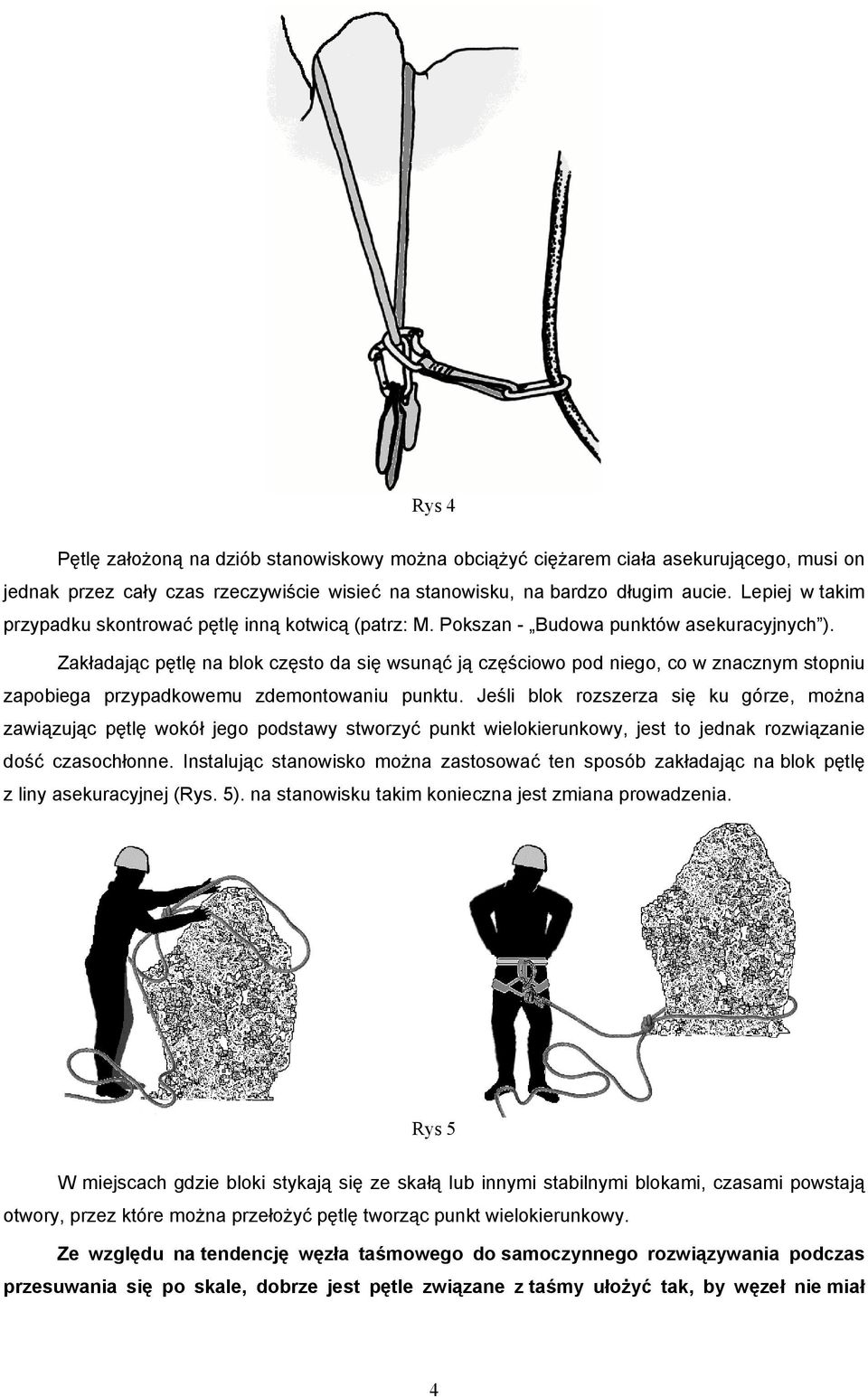 Zakładając pętlę na blok często da się wsunąć ją częściowo pod niego, co w znacznym stopniu zapobiega przypadkowemu zdemontowaniu punktu.