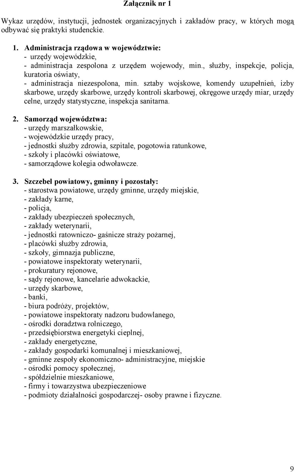 sztaby wojskowe, komendy uzupełnień, izby skarbowe, urzędy skarbowe, urzędy kontroli skarbowej, okręgowe urzędy miar, urzędy celne, urzędy statystyczne, inspekcja sanitarna. 2.