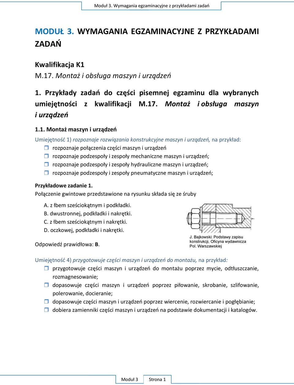 . Montaż i obsługa maszyn i urządzeń 1.