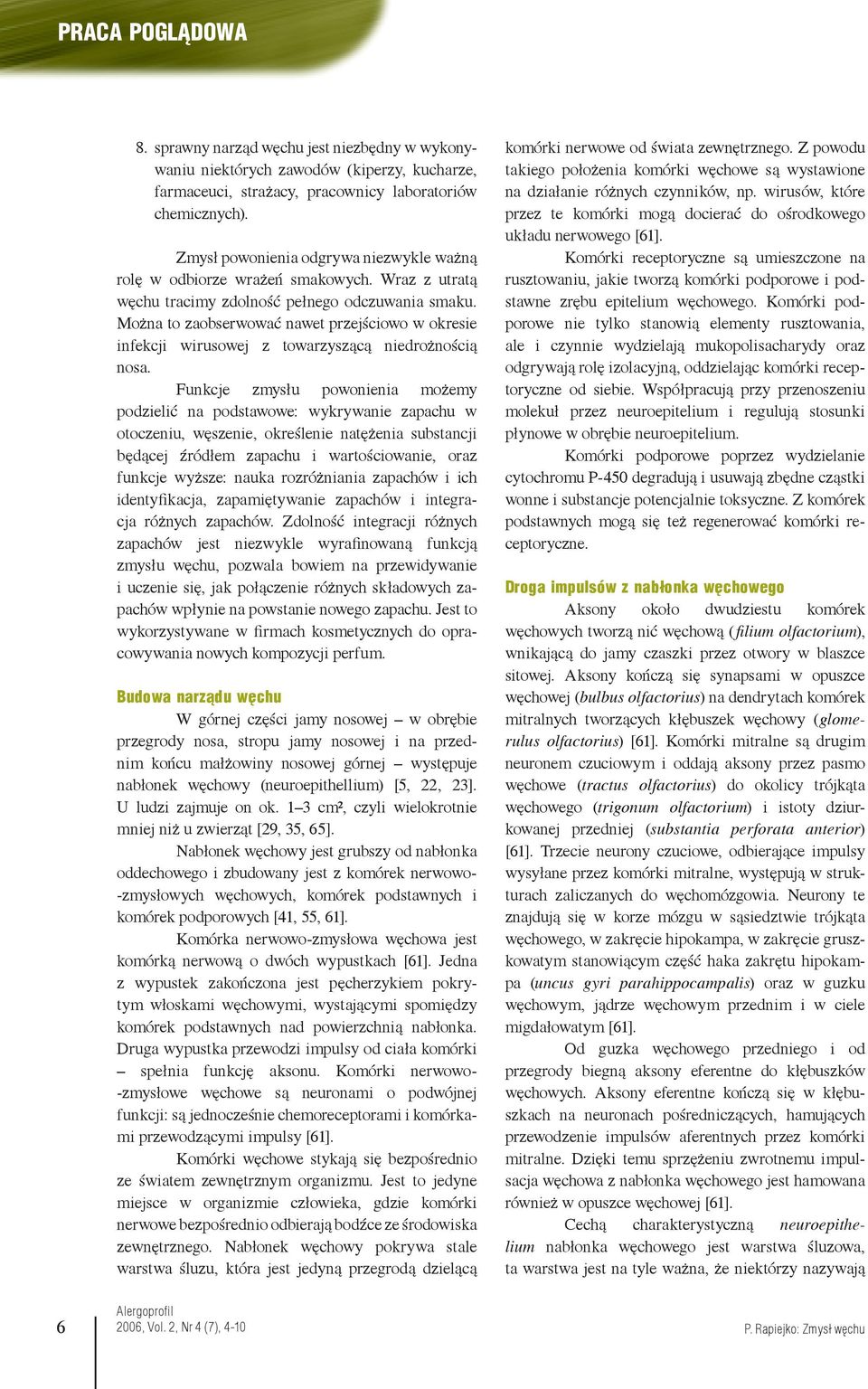 Komórki receptoryczne są umieszczone na rusztowaniu, jakie tworzą komórki podporowe i podstawne zrębu epitelium węchowego.