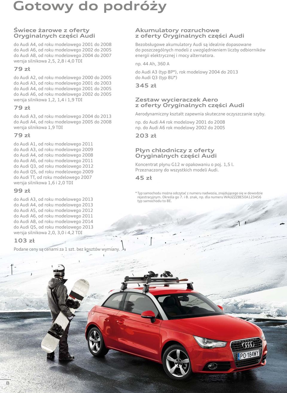 modelowego 2002 do 2005 wersja silnikowa 1,2, 1,4 i 1,9 TDI 79 zł do Audi A3, od roku modelowego 2004 do 2013 do Audi A4, od roku modelowego 2005 do 2008 wersja silnikowa 1,9 TDI 79 zł do Audi A1, od