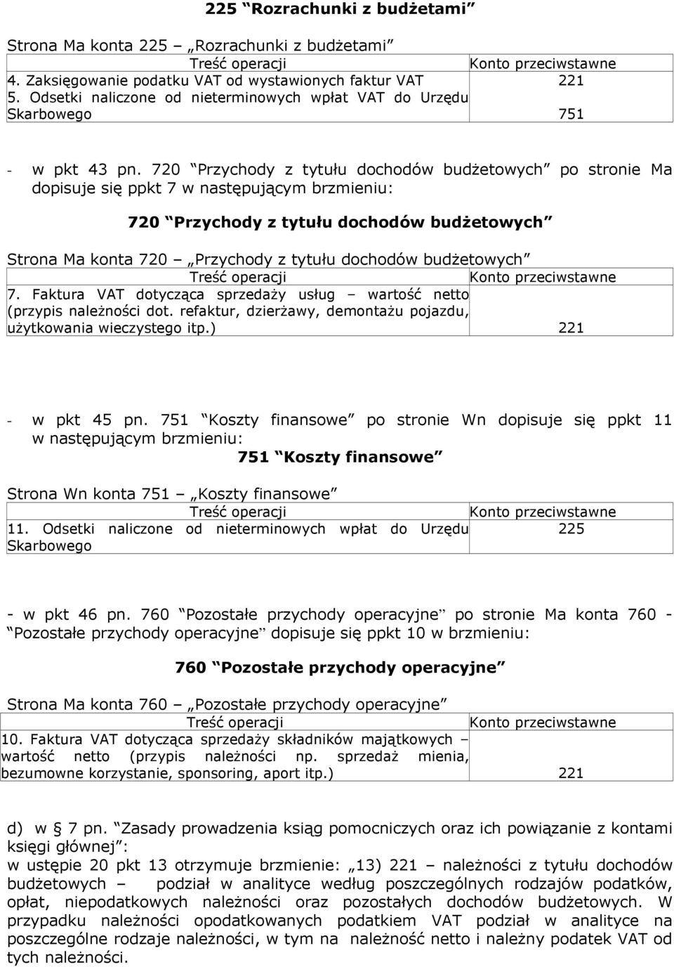 720 Przychody z tytułu dochodów budżetowych po stronie Ma dopisuje się ppkt 7 w następującym brzmieniu: 720 Przychody z tytułu dochodów budżetowych Strona Ma konta 720 Przychody z tytułu dochodów