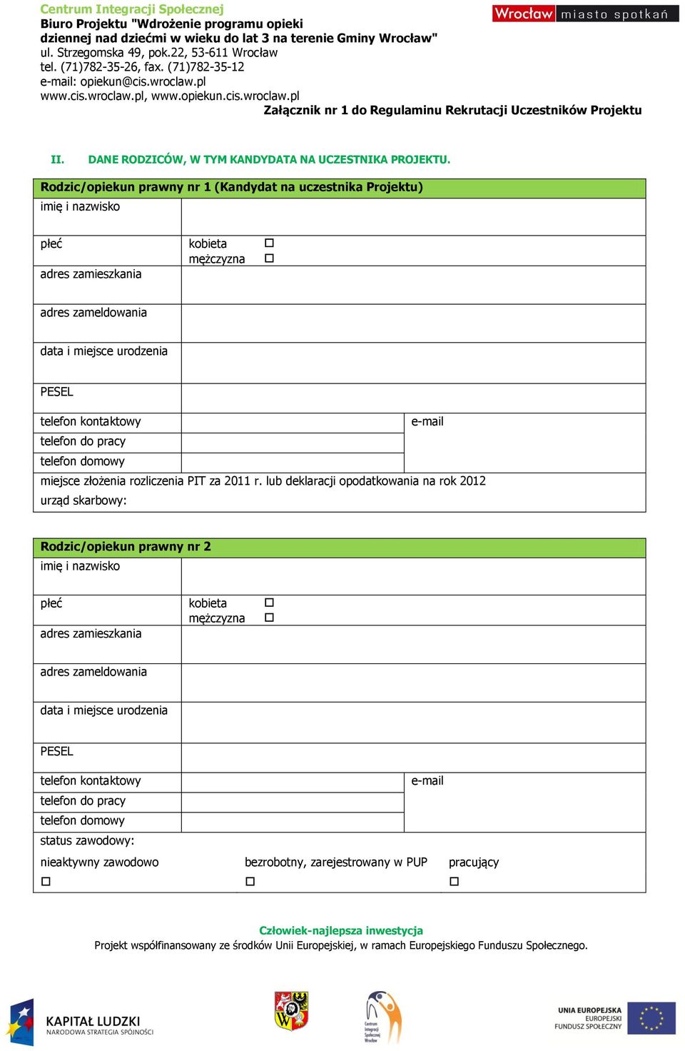 pracy telefon domowy miejsce złożenia rozliczenia PIT za 2011 r.