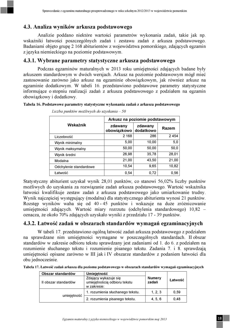 Arkusz na poziomie podstawowym mógł mieć zastosowanie zarówno jako arkusz na egzaminie obowiązkowym, jak również arkusz na egzaminie dodatkowym. W tabeli 16.