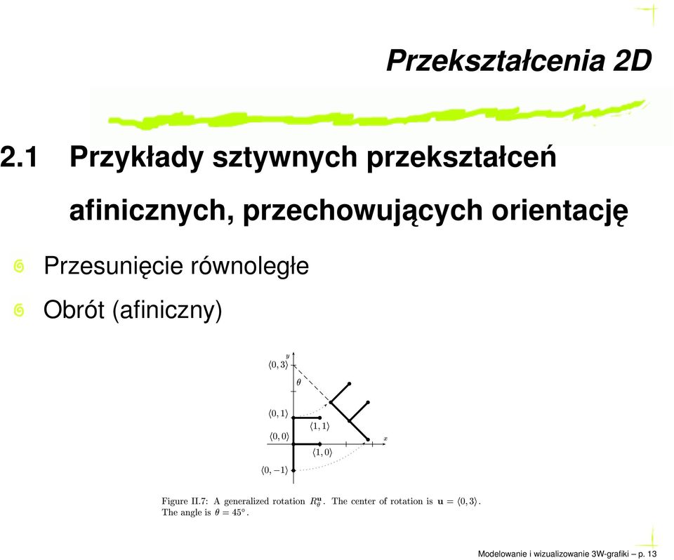 orientację Przesunięcie równoległe Obrót (afiniczny) Ý ¼ ¼ ½ ½ ½ ¼ ¼