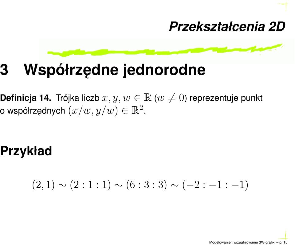 współrzędnych(x/w,y/w) R 2.