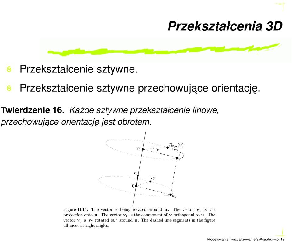 Przekształcenie sztywne. Przekształcenie sztywne przechowujace orientację. Twierdzenie 16.