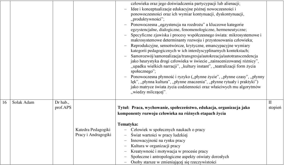 Ponowoczesna egzystencja na rozdrożu a kluczowe kategorie egzystencjalne, dialogiczne, fenomenologiczne, hermeneutyczne; Specyficzne zjawiska i procesy współczesnego świata: mikrosystemowe i