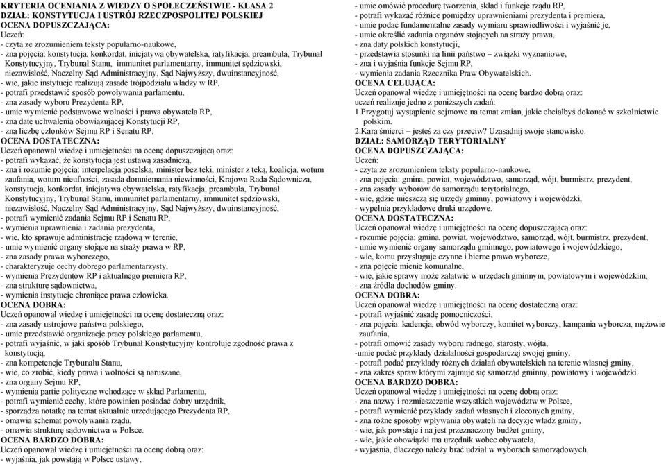 dwuinstancyjność, - wie, jakie instytucje realizują zasadę trójpodziału władzy w RP, - potrafi przedstawić sposób powoływania parlamentu, - zna zasady wyboru Prezydenta RP, - umie wymienić podstawowe