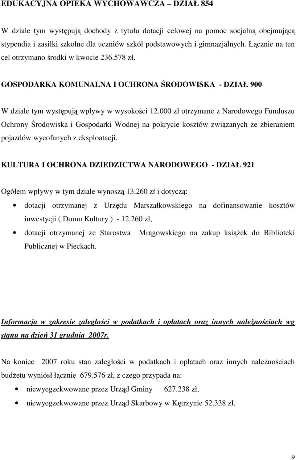 000 zł otrzymane z Narodowego Funduszu Ochrony Środowiska i Gospodarki Wodnej na pokrycie kosztów związanych ze zbieraniem pojazdów wycofanych z eksploatacji.