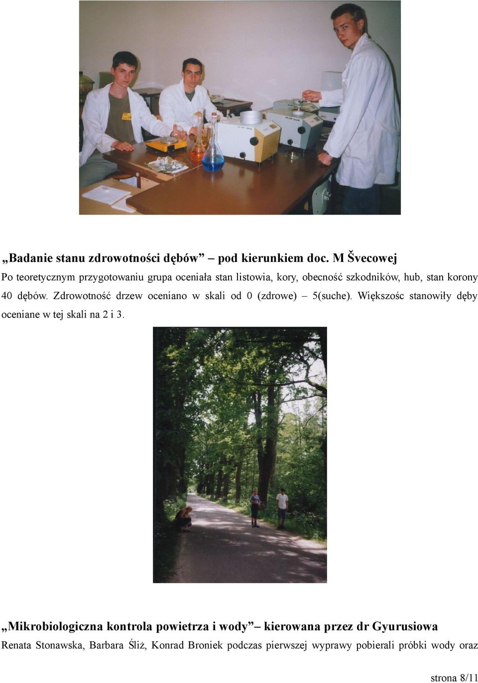 debów. Zdrowotnośc drzew oceniano w skali od 0 (zdrowe) 5(suche).