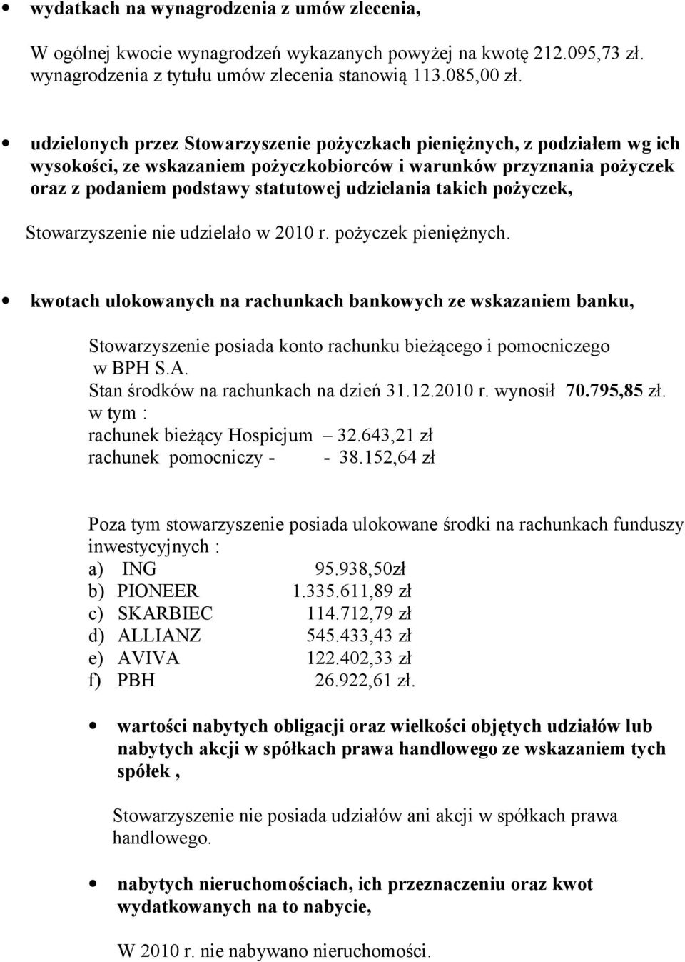 takich pożyczek, Stowarzyszenie nie udzielało w 2010 r. pożyczek pieniężnych.