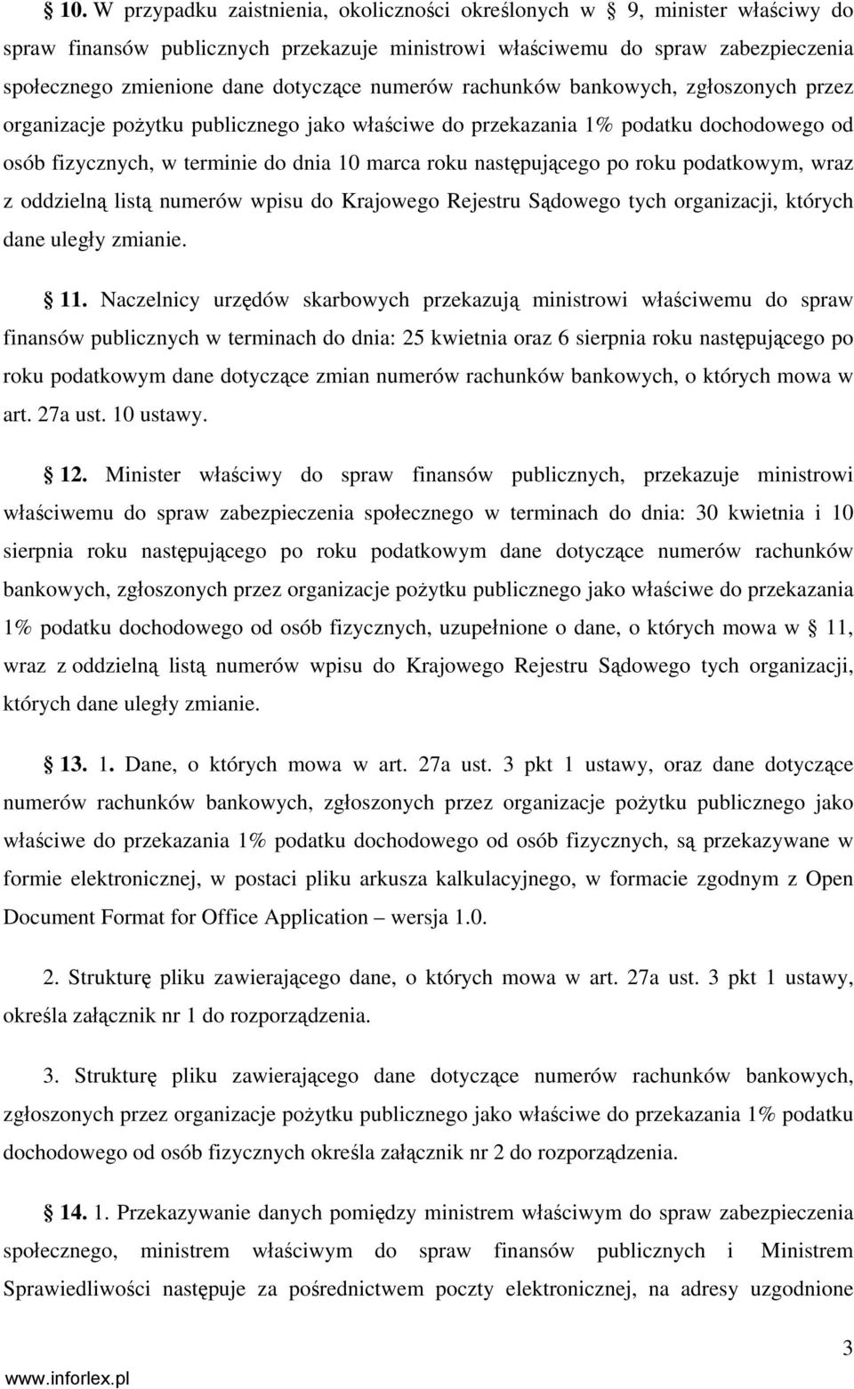 następującego po roku podatkowym, wraz z oddzielną listą numerów wpisu do Krajowego Rejestru Sądowego tych organizacji, których dane uległy zmianie. 11.