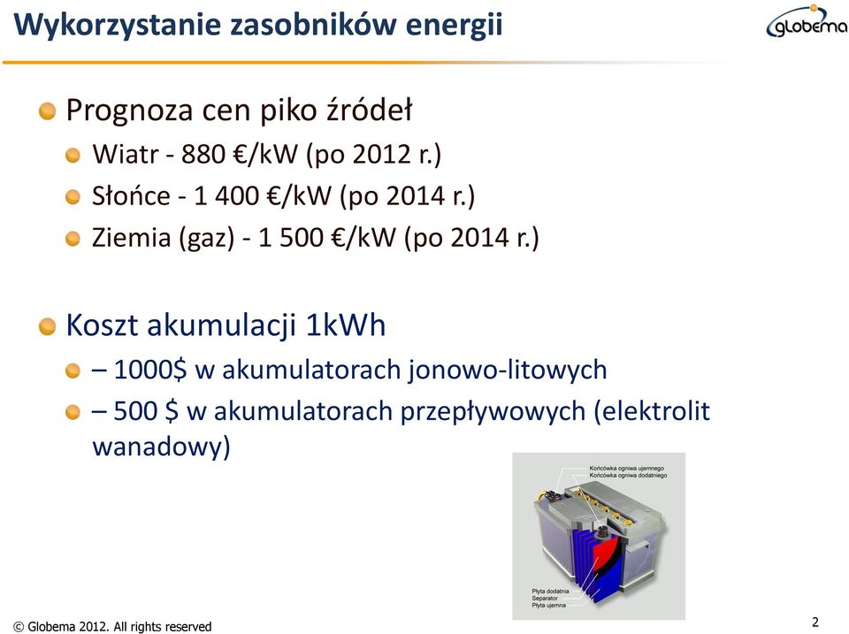 ) Koszt akumulacji 1kWh 1000$ w akumulatorach jonowo-litowych 500 $ w