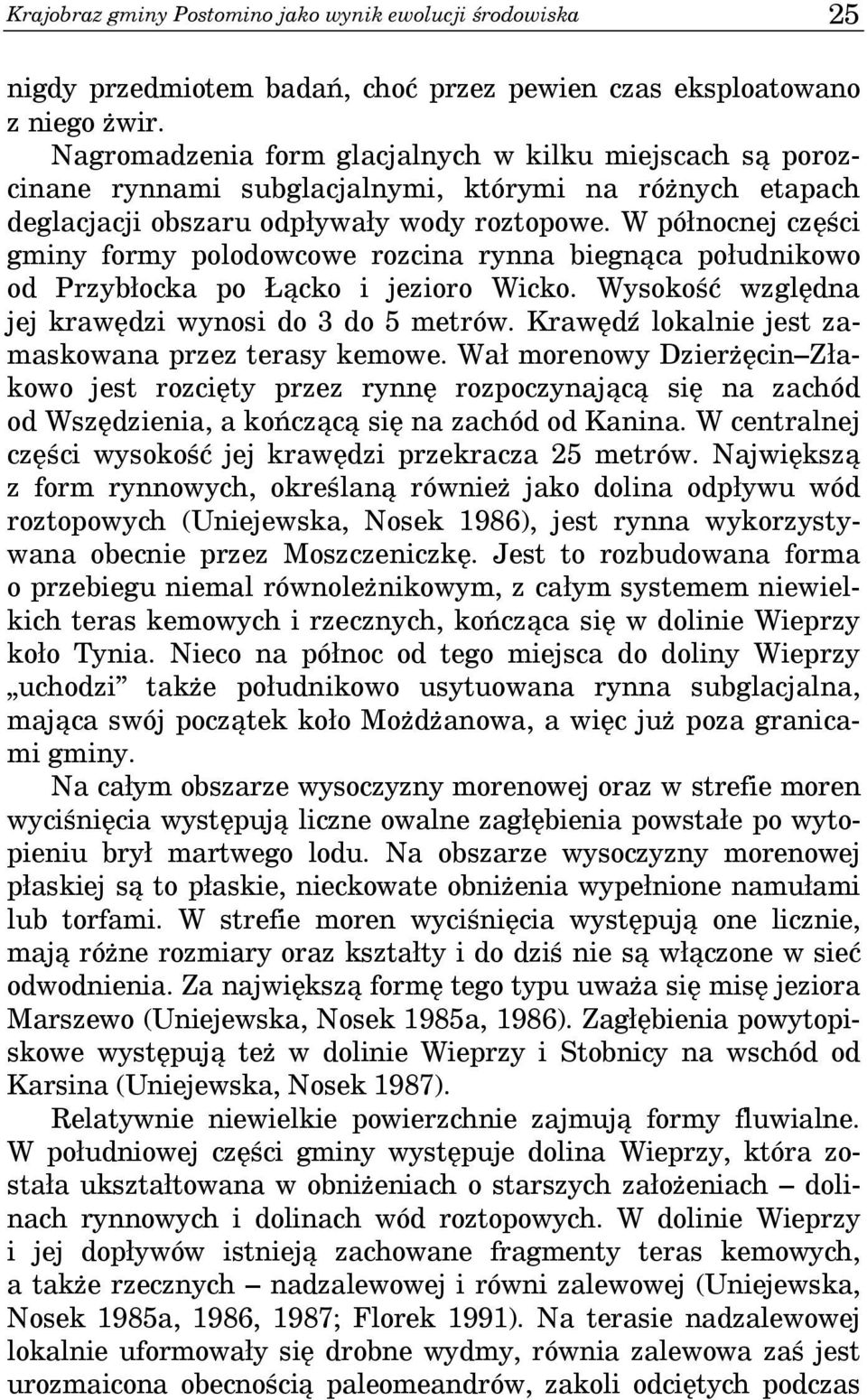W północnej części gminy formy polodowcowe rozcina rynna biegnąca południkowo od Przybłocka po Łącko i jezioro Wicko. Wysokość względna jej krawędzi wynosi do 3 do 5 metrów.