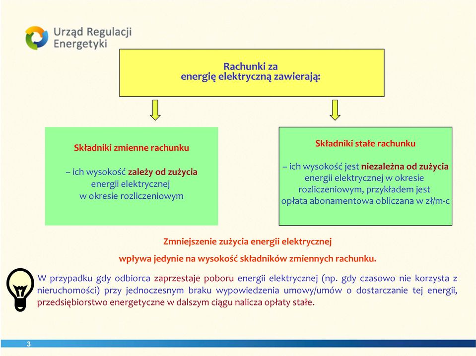 zużycia energii elektrycznej wpływa jedynie na wysokość składników zmiennych rachunku. W przypadku gdy odbiorca zaprzestaje poboru energii elektrycznej (np.
