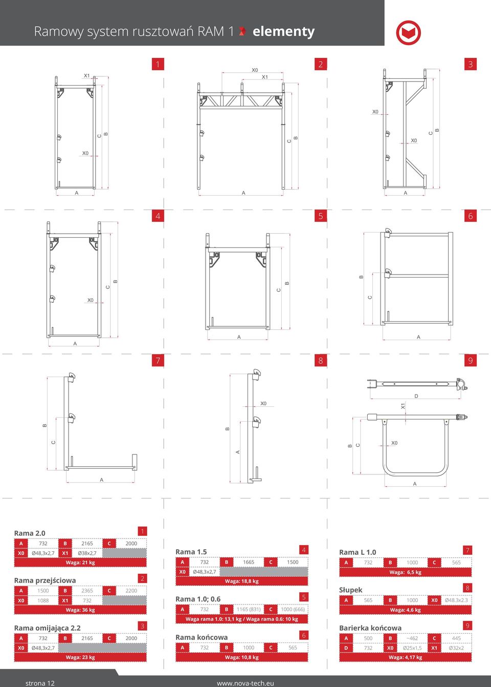 6 Waga: 18,8 kg 5 Słupek Waga: 6,5 kg 8 565 1000 Ø48.3x2.3 Waga: 36 kg 732 1165 (831) 1000 (666) Waga: 4,6 kg Rama omijająca 2.