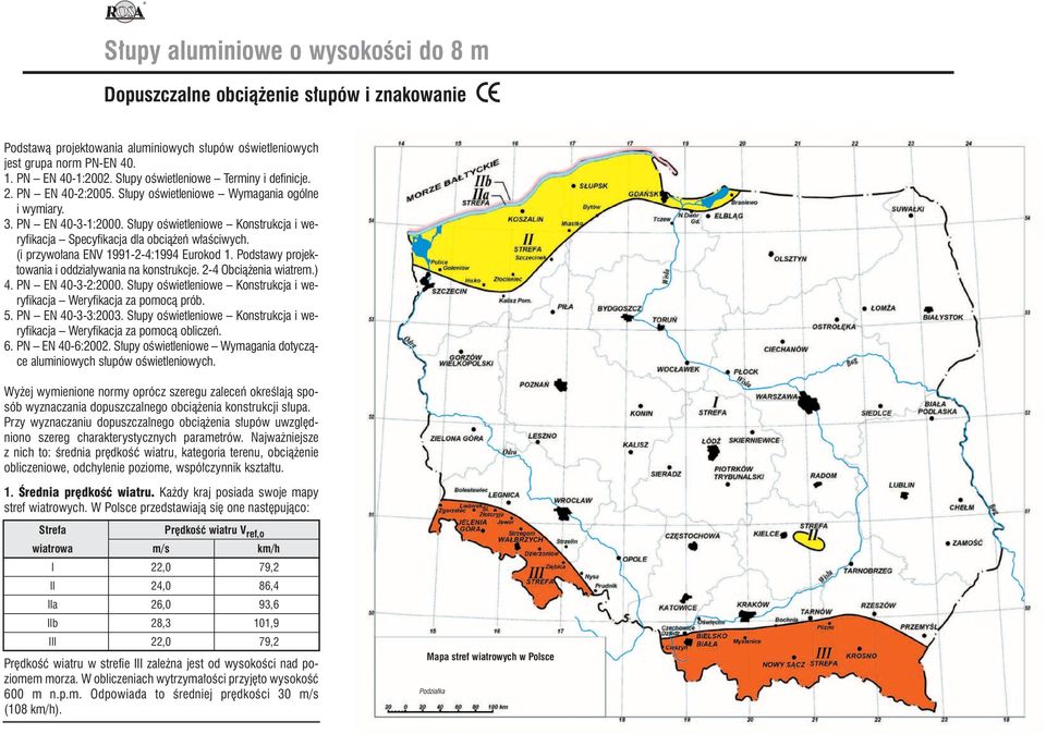 S upy oêwietleniowe Konstrukcja i weryfikacja Specyfikacja dla obcià eƒ w aêciwych. (i przywo ana ENV 1991-2-4:1994 Eurokod 1. Podstawy projektowania i oddzia ywania na konstrukcje.