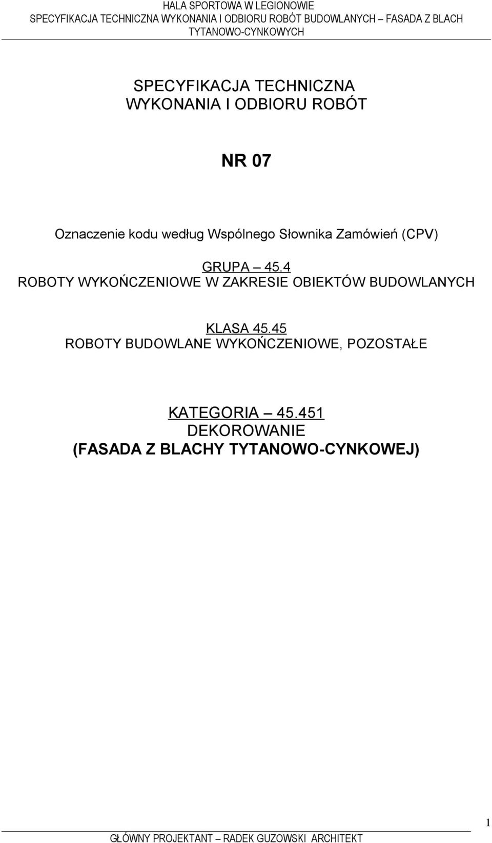 Słownika Zamówień (CPV) GRUPA 45.