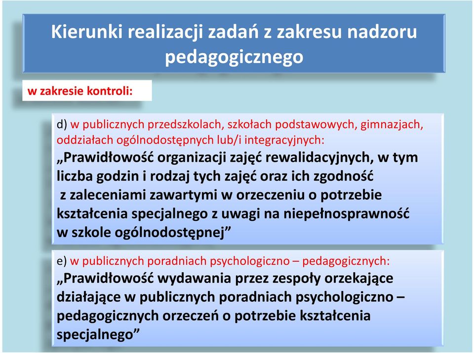 potrzebie kształcenia specjalnego z uwagi na niepełnosprawność w szkole ogólnodostępnej e) w publicznych poradniach psychologiczno pedagogicznych: