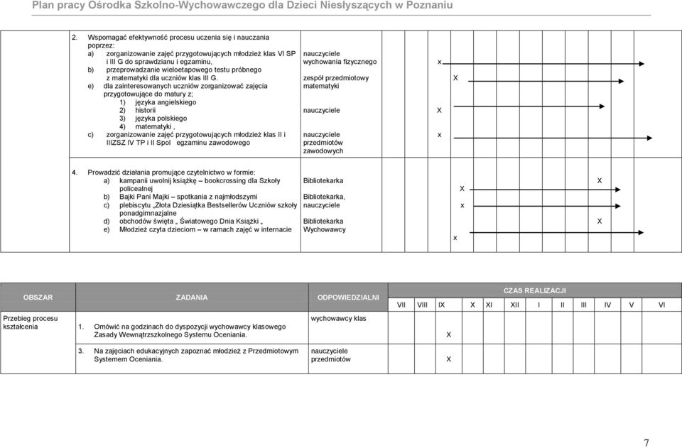 e) dla zainteresowanych uczniów zorganizować zajęcia przygotowujące do matury z; 1) języka angielskiego 2) historii 3) języka polskiego 4) matematyki, c) zorganizowanie zajęć przygotowujących