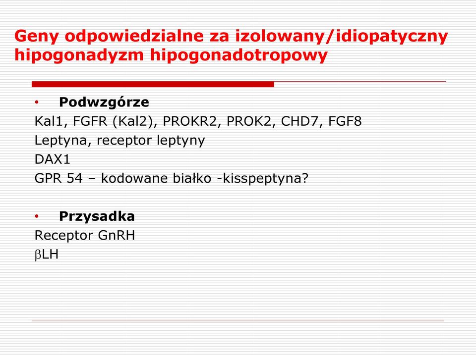 (Kal2), PROKR2, PROK2, CHD7, FGF8 Leptyna, receptor