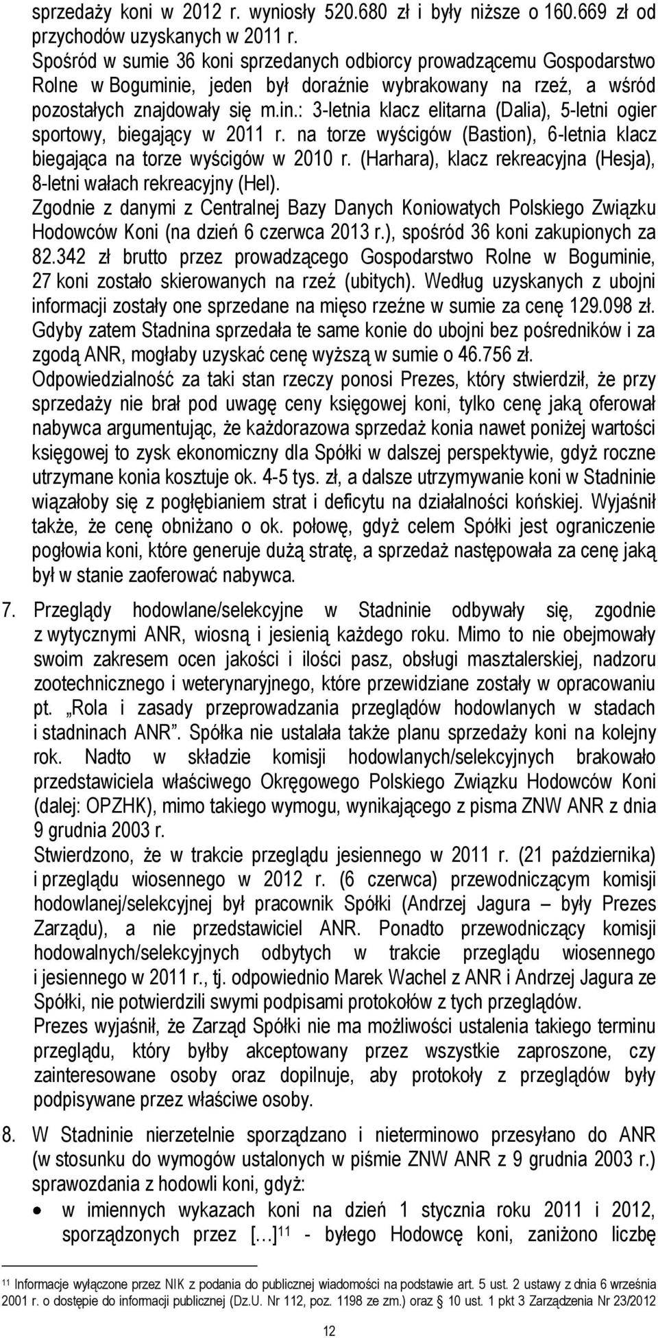 na torze wyścigów (Bastion), 6-letnia klacz biegająca na torze wyścigów w 2010 r. (Harhara), klacz rekreacyjna (Hesja), 8-letni wałach rekreacyjny (Hel).